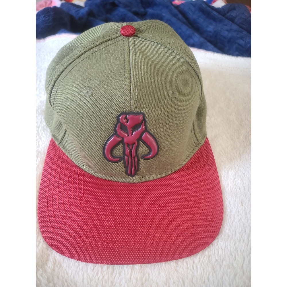 Star Wars Boba Fett Snapback Hat Olive Red Mandalorian Mythosaur Skull Cap OSFM